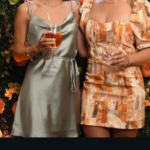 Satin Slip Dress in Olive Green - Women's Elegant Summer Dress